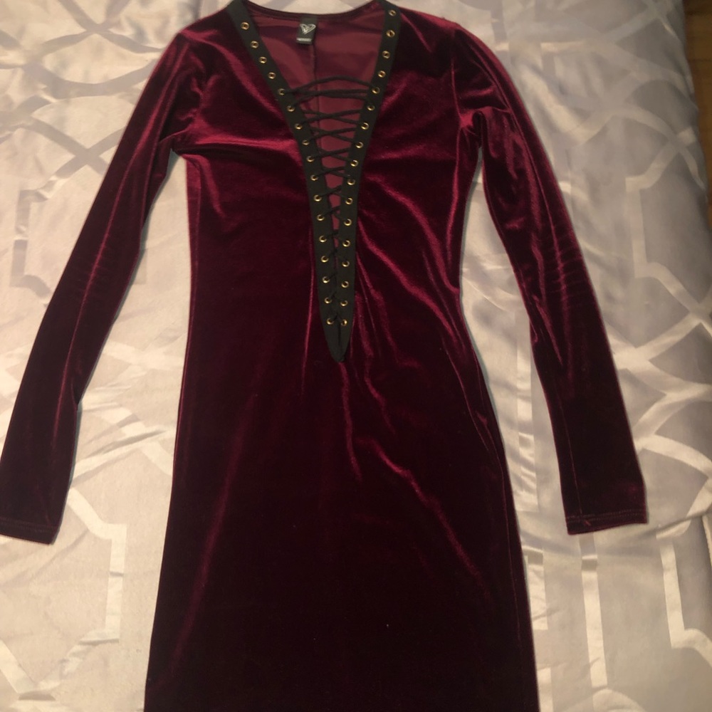 Velvet Maroon tie up dress
